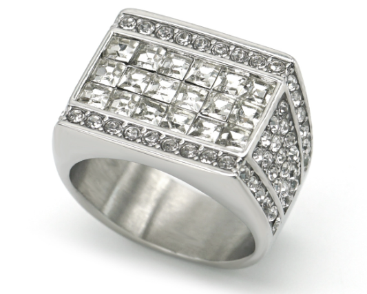 Stainless Steel Rectangle CZ Signet Ring