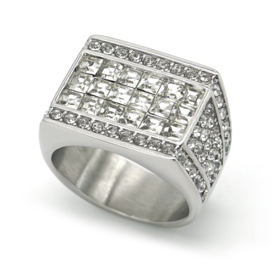 Stainless Steel Rectangle CZ Signet Ring