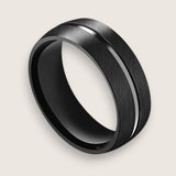 S.S. Brushed Black Center Groove Ring