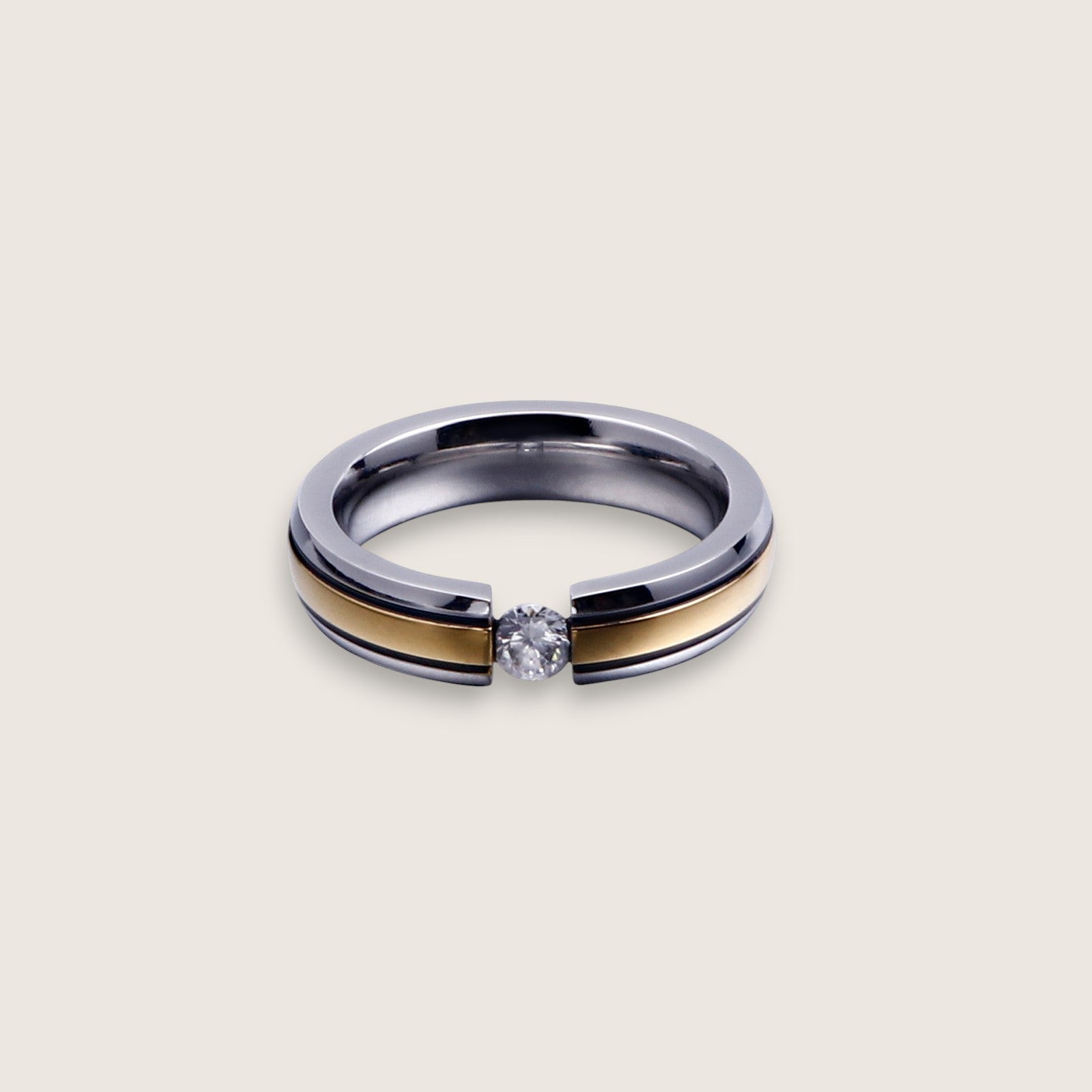 Tensioned CZ Two-Tone Ring