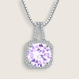 Square Halo CZ Birthstone Necklace