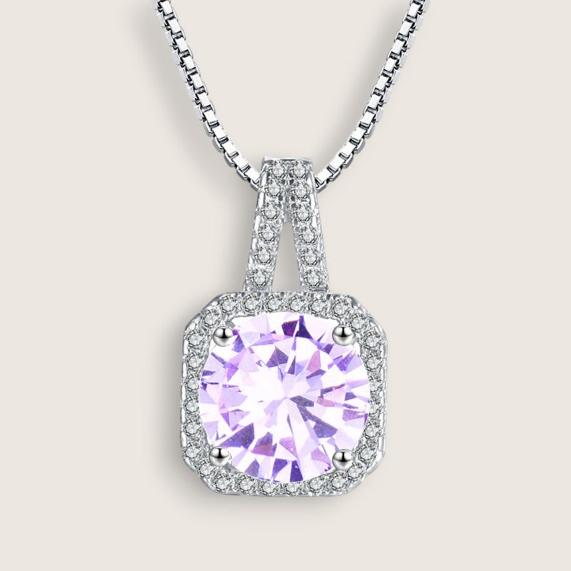 Square Halo CZ Birthstone Necklace