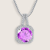 Square Halo CZ Birthstone Necklace