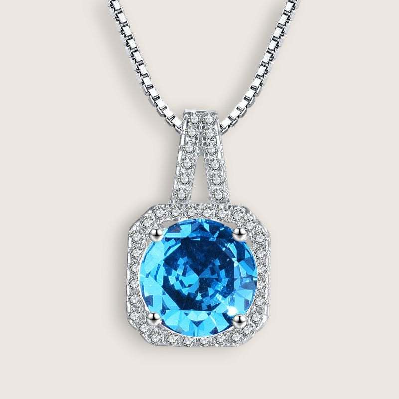 Square Halo CZ Birthstone Necklace