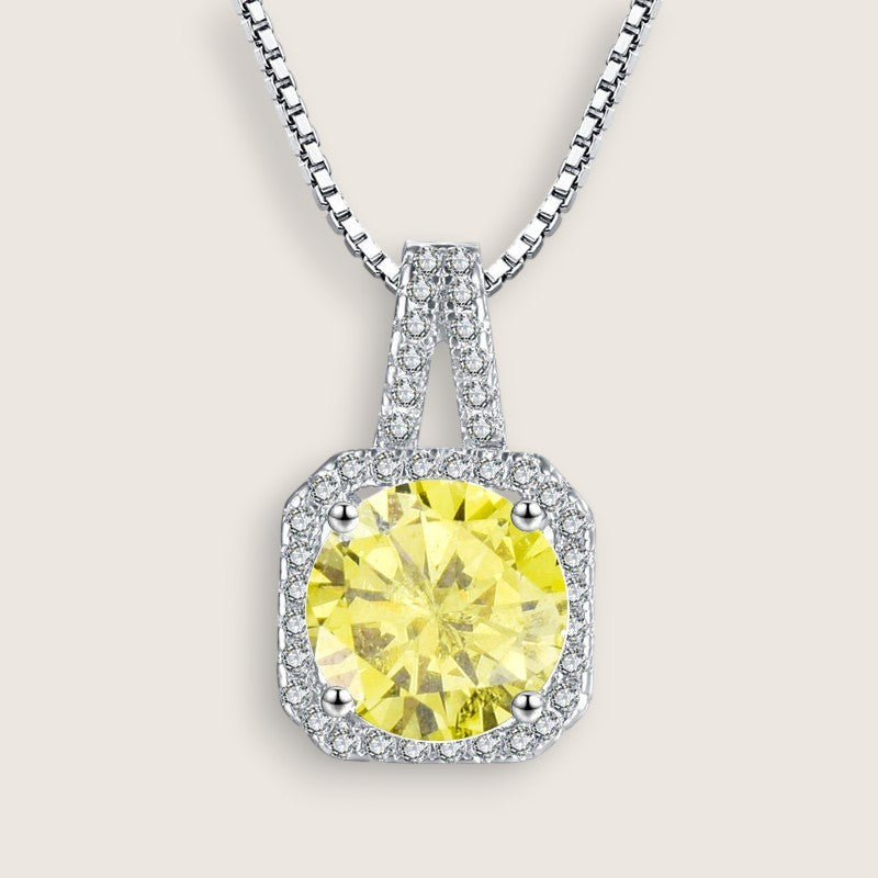 Square Halo CZ Birthstone Necklace