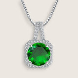 Square Halo CZ Birthstone Necklace