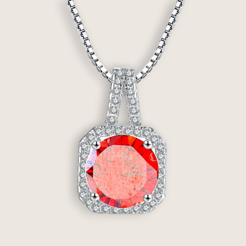 Square Halo CZ Birthstone Necklace