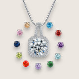 Square Halo CZ Birthstone Necklace