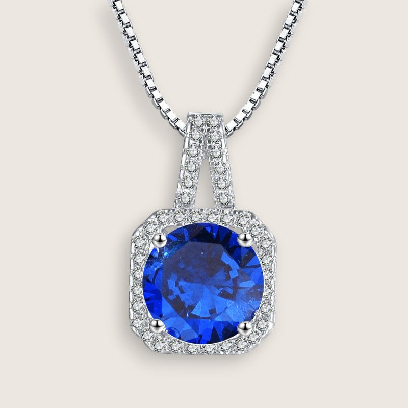 Square Halo CZ Birthstone Necklace