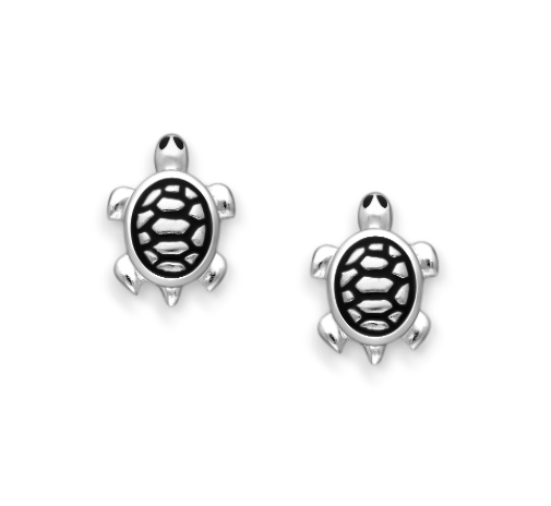 Silver Turtle Enamel Earrings