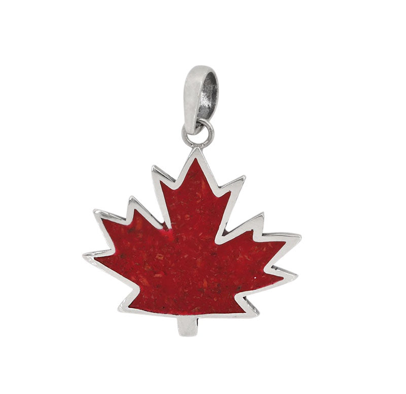 Red Coral Inlay Canada Maple Leaf Necklace