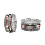 Silver and Copper Floral Texture Meditation Ring