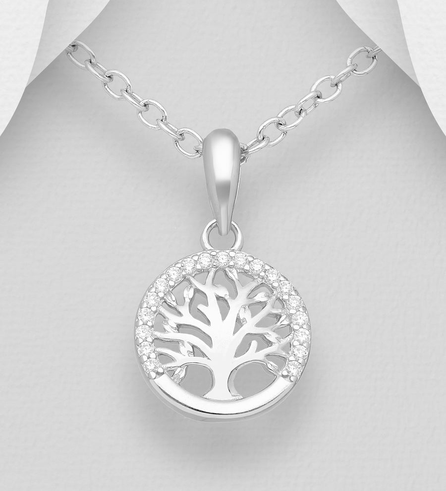 Small CZ Halo Tree of Life Necklace