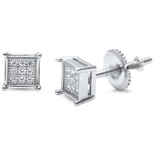 Rhodium Plated Micro Pave Square Earrings