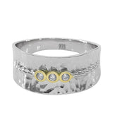 Two Tone CZ Textured Statement Ring