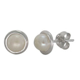 Pearl Round Stud Silver Earrings