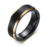 Brushed Black and Gold Edged Tungsten Ring