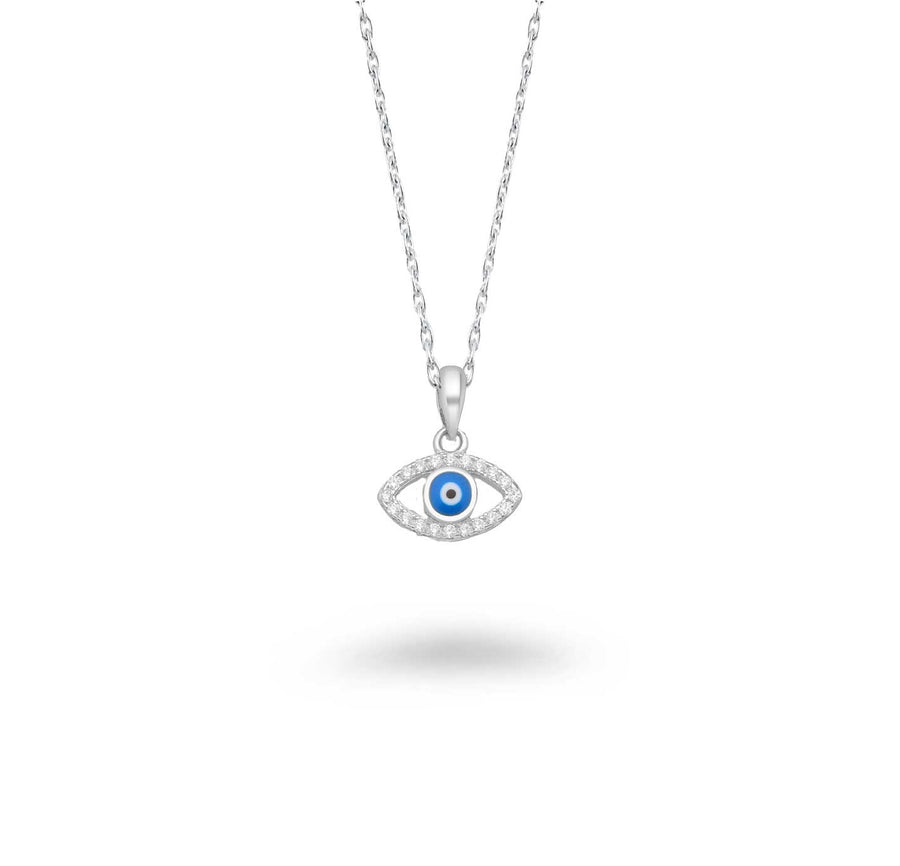 Blue Enamel & CZ Evil Eye Necklace