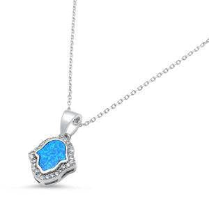 Blue Opal Hamsa Halo Necklace