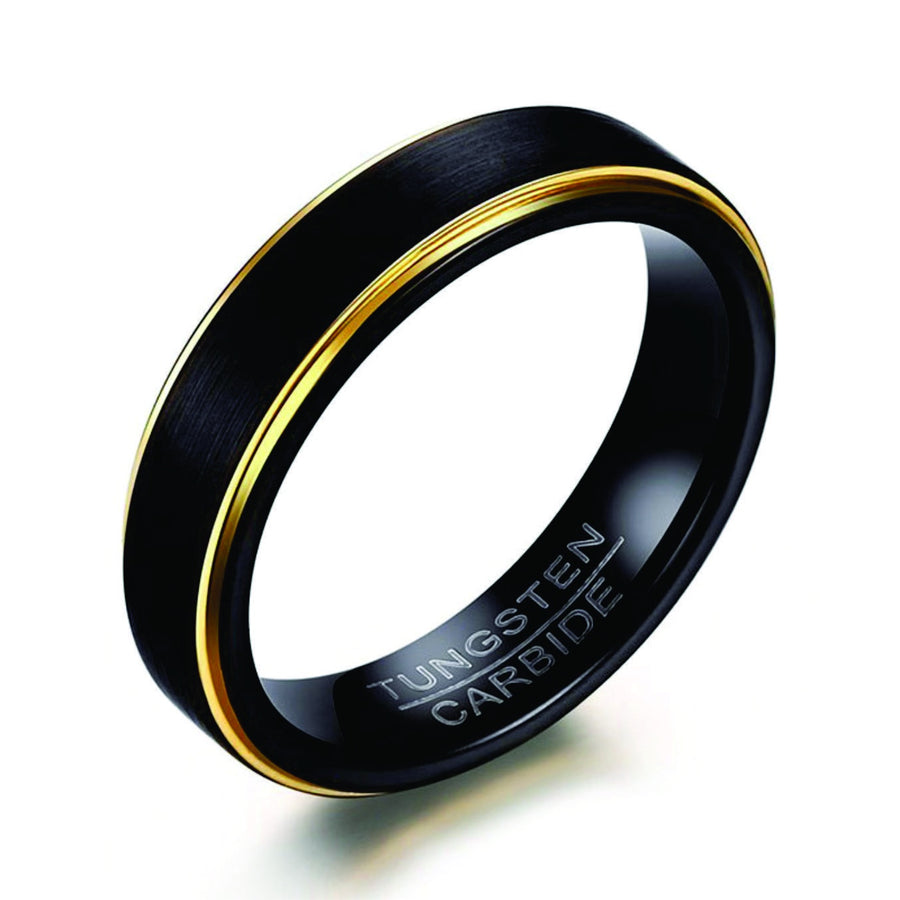 Black Tungsten Ring with Gold Edging