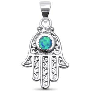 Blue Opal Hand of Hamsa Necklace