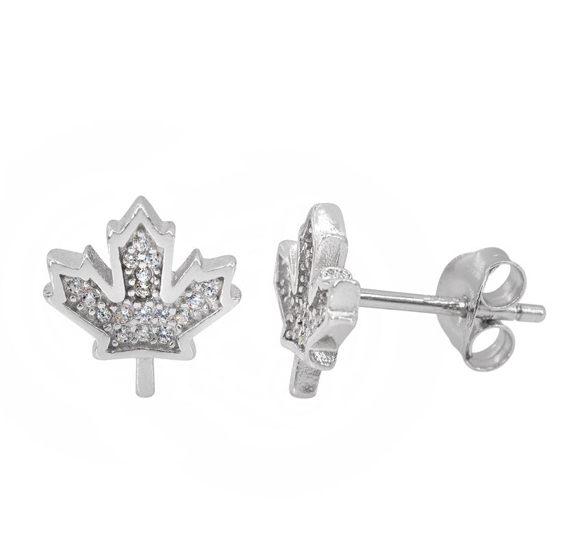 CZ Canada Maple Leaf Earrings