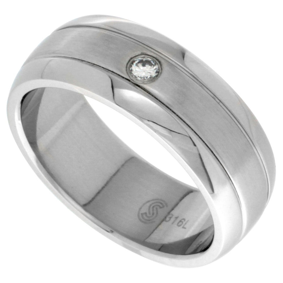 Stainless Steel CZ Dome Ring
