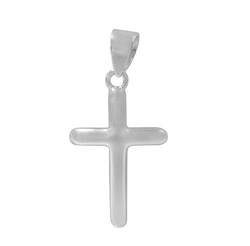 Smooth Rhodium Plated Cross Necklace