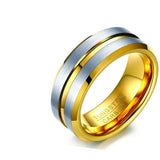 Tungsten with Gold and Center Groove Ring