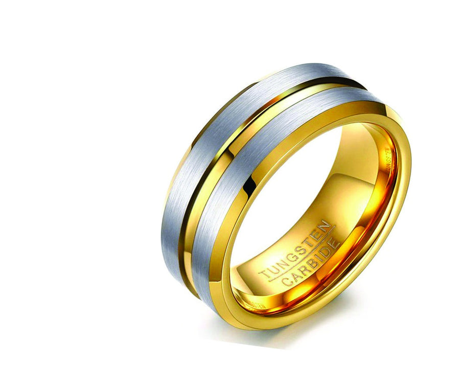 Tungsten with Gold and Center Groove Ring
