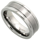 Satin Center Grooved Edge Men's Wedding Band