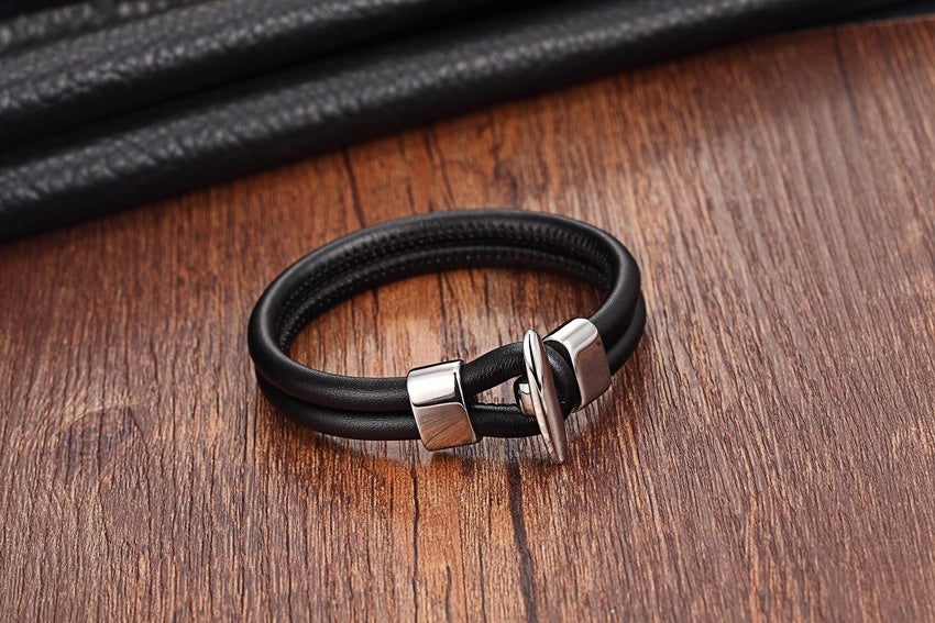 Genuine Leather Bracelet with Anchor Clasp
