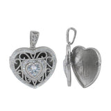 Center CZ Heart Locket Necklace