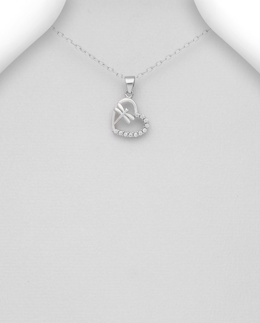 CZ Heart Dragonfly Necklace