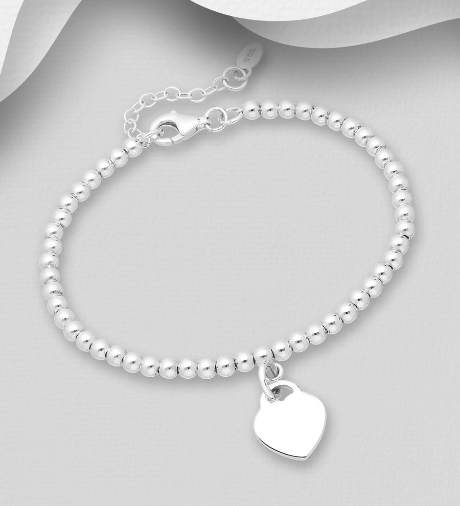 Sterling Silver Ball Collection Bracelet with Heart