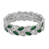 Green and Clear CZ Leaf Eternity Ring