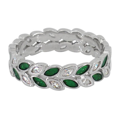 Green and Clear CZ Leaf Eternity Ring