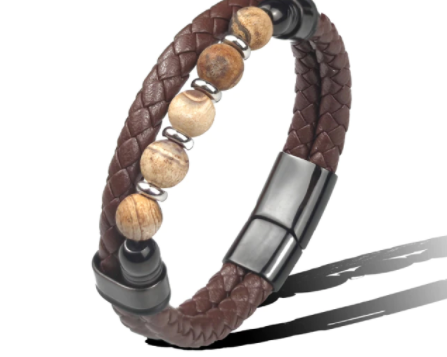 Braided Leather and Stone Bracelet