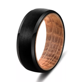 Brushed Tungsten & Barrel Wood Ring