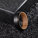 Brushed Tungsten & Barrel Wood Ring