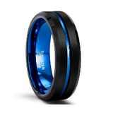 Black Tungsten Ring with Blue Plated Inlay