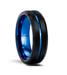Black Tungsten Ring with Blue Plated Inlay