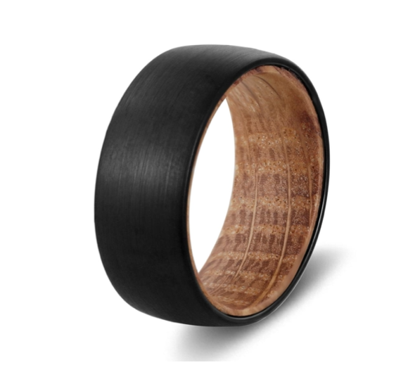 Beveled Tungsten & Barrel Wood Ring