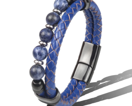 Braided Leather and Stone Bracelet