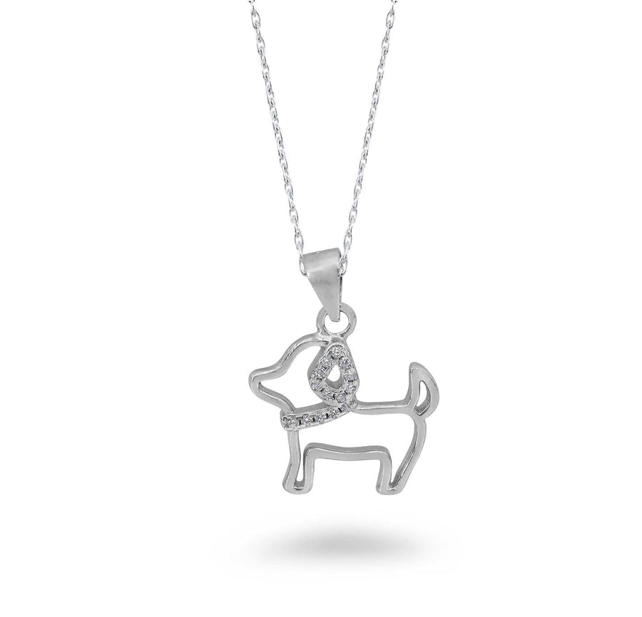 Small CZ Dog Outlined Necklace