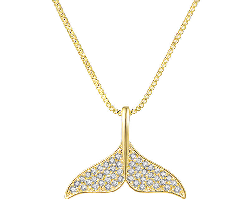 CZ Encrusted Whale Tail Necklace
