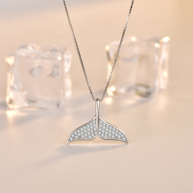 CZ Encrusted Whale Tail Necklace