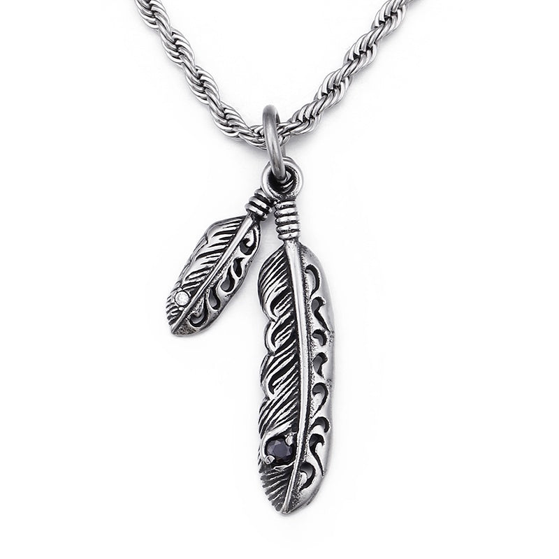Double Feather with CZ's Necklace