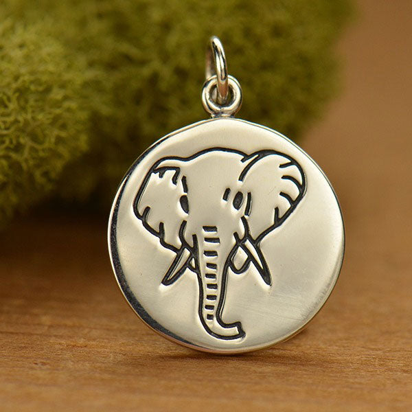 Elephant Etched on Circle Necklace