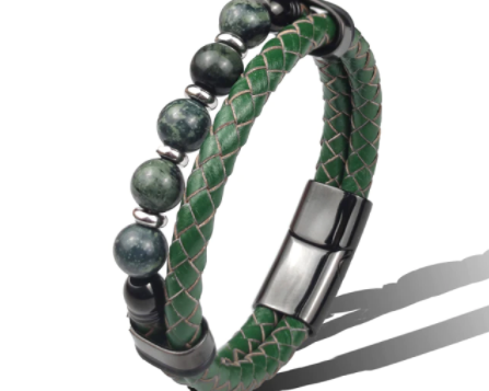 Braided Leather and Stone Bracelet